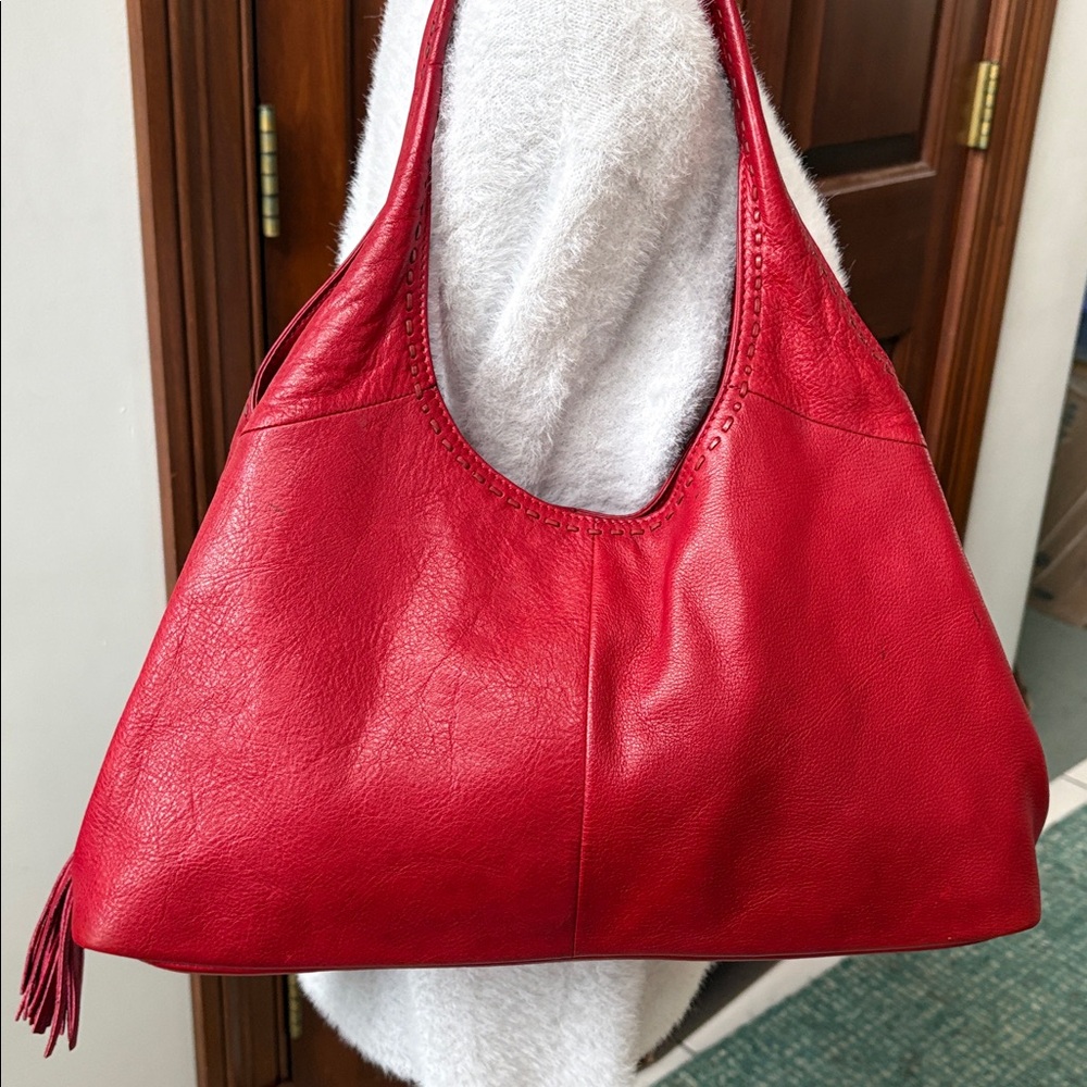 Sigrid Olsen  shoulder bag  leather red  3 compartment  saddle stitching
EUC